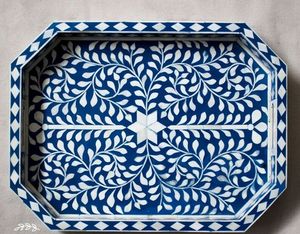 SOBRE LA BANDEJA CON INCRUSTACIONES BANDEJA DE SERVICIO HECHA A MANO INCLUSIÓN DE HUESO DE LUJO Ramadán Desayuno Comida Fruta Café Té Bandeja decorativa - Product Image 1