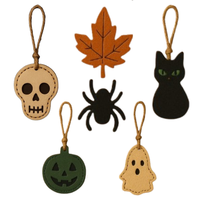 Ornements d'Halloween en cuir faits à la main en forme de citrouille, d'araignée, de chapeau de sorcière, de chauve-souris, de fantôme et de chat, breloques suspendues, décoration de fête et cadeaux de vacances