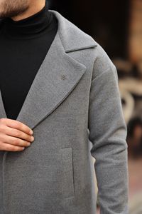 <b>Men's</b> Eco-Friendly Thick Cashmere Reversible Long Overcoat Parka Winter Jacket - Product Image 4