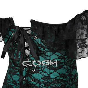 Vêtement de mode, corset vert avec superposition de dentelle noire - Product Image 4