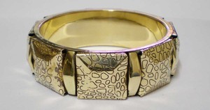 Pebble Texture <b>Gold</b> <b>Bangle</b> Multi Panel Copper Jewelry Geometric Design Bracelet Stone Pattern Wristband Modern Fashion <b>Bangle</b> - Product Image 3