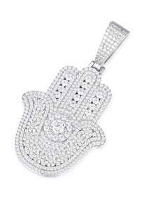 Colgante de Mano de Hamsa con Moissanita de Corte Brillante Redondo, Plata 925, Chapado en Oro de 14K y Rodio, Piedras Minimalistas con Claridad VVS para Regalo - Product Image 6