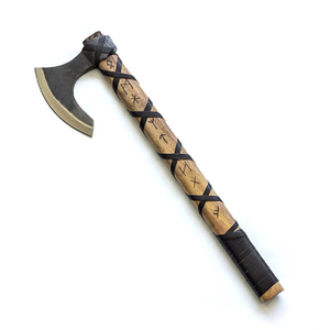 ขวานเหล็กดามัสกัสตี้แบบทำมือสลักด้วยมือพร้อมปลอกหนังตกแต่งพร้อมการต่อสู้ - Product Image 2