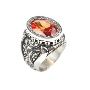 925 Sterling Silver Men's Handcrafted <b>Ring</b> with Engraved Rose Motif and <b>Citrine</b> Stone Bezel Setting Inlay Gift - Product Image 4