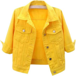 Ladies/<b>Womens</b> 100% Cotton <b>Yellow</b> Denim Jacket <b>Womens</b> Coat Colour Plain <b>Top</b> Button Up Short Jean <b>Top</b> - Product Image 1