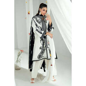 ชุดสูทผ้าลอนปักลาย 3 ชิ้นสำหรับผู้หญิง รุ่น DN-62032 พร้อมผ้าคลุมไหล่ปักลาย ประกอบด้วยเสื้อ กางเกงขายาว และผ้าคลุมไหล่ - Product Image 1