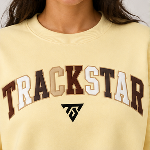 Sudadera de cuello redondo con letras estilo universitario multicolor amarillo pálido para mujer, de corte holgado, larga, estilo Trackstar, OEM, marca privada - Product Image 5