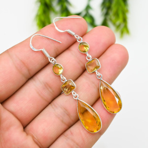 Pendientes colgantes de topacio amarillo natural, joyería de fiesta de boda para mujer de Plata de Ley 925 - Product Image 2