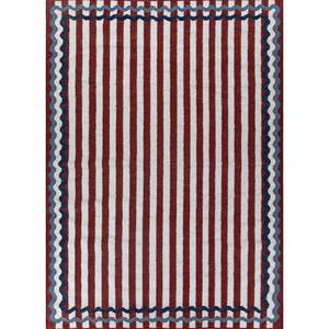 Alfombra Kilim de Lana Tejida Plana Alhambra Ivory, Hecha a Mano, Rectangular a Rayas para Sala de Estar o Dormitorio, Modelo ADWP-13064 - Product Image 1