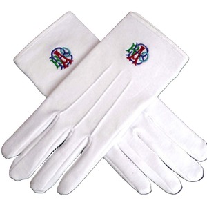 Guantes de algodón 100% blancos masónicos, guantes masónicos maestros de algodón blanco, brújula cuadrada dorada bordada a mano - Product Image 1