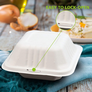 กล่องอาหารแบบฝาพับสำหรับซื้อกลับบ้าน ทนทาน กันน้ำ เป็นมิตรกับสิ่งแวดล้อม บรรจุภัณฑ์จากชานอ้อย ย่อยสลายได้ 100% สามารถนำไปทำปุ๋ยหมักได้ - Product Image 6