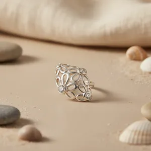 Women's 925 Silver Flower <b>Ring</b> CZ Zircon Stones 18K Gold Plated for <b>Wedding</b> Gift Jewelry Main Material 18K Gold Cut Inlay - Product Image 1