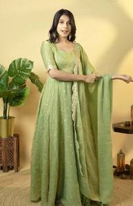Robe longue traditionnelle indienne pakistanaise Anarkali Salwar Suit pour femmes, brodée de fleurs - Product Image 5