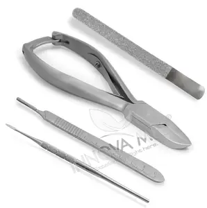 Podiatry Instrument Set 4 Piece Chiropodist Tools Kit with Nail Nipper, Blacks File, Diamond Deb Dresser and Scalpel Handle