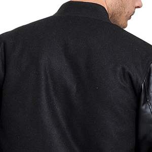 2025แจ็กเก็ตผู้ชายสีน้ำเงินอ่อนปักโลโก้ตามสั่งผ้าแคนวาสบางแขนเสื้อหนังเบสบอลมหาวิทยาลัย - Product Image 5