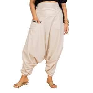 Pantalones bombachos holgados de cintura alta para mujer, tamaño libre, respetuosos con el medio ambiente, estilo bohemio clásico, Yoga, Aladdin, lona lavada oscura, algodón, invierno, sueltos - Product Image 1
