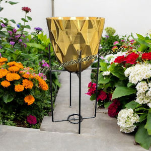 Maceta decorativa moderna de metal, gran oferta, maceta para interior y exterior con soporte, patrón de cubo de miel, macetas y macetas - Product Image 5