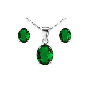 Ensemble collier et boucles d'oreilles en argent sterling 925 de qualité AAA+ avec pendentif ovale émeraude pour femmes, plaqué or 18 carats rhodié IGI/GRA/GIA - Product Image 1