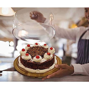 Soporte de pastel de madera de tamaño personalizado Base de madera de diseño atractivo con tapa de cúpula de vidrio para galletas, aperitivos, pasteles, multiusos - Product Image 6