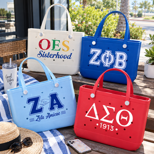 Sac de plage personnalisé avec logo de sororité, sac fourre-tout en EVA « Greek Life », cadeau personnalisé pour la sesterie, grand format, imperméable, respirant, été, automne, printemps - Product Image 1
