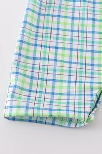 Mameluco Jonjon para bebé, personalizado, a cuadros azules, bordado de avión, algodón Spandex para niños pequeños, lavable, hecho en EE. UU., venta al por mayor - Product Image 3