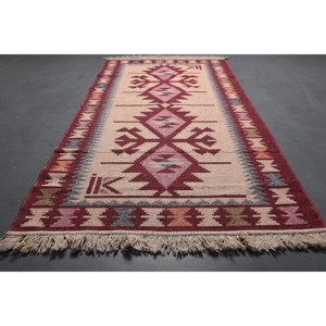 พรมวินเทจขนาด 3.1x6.1 ฟุต พรมตกแต่งสไตล์ตุรกี พรมลายต้นไม้และพืชสีแดงเบจ ทำจากขนสัตว์ - Product Image 2