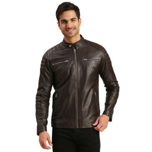 Chaqueta de Cuero Marrón de Lujo para Hombre con Cierre de Cremallera Resistente, Detalles Acolchados y Práctica Chaqueta para Hombre - Product Image 1