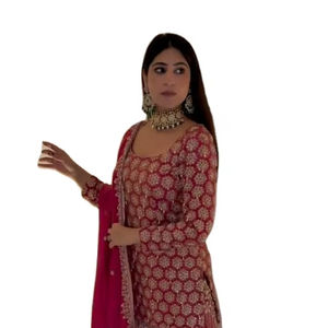 Spécial Mois de l'Aïd : Kurti et Sharara avec Dupatta, broderie lourde des deux côtés et travail de séquence, couleur magnifique, style col rond, en vente - Product Image 1
