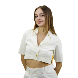 Ngắn Tay Áo V-Cổ Áo Nút Dệt Polyester Phụ Nữ Của Văn Phòng Giản Dị Cắt Hợp Thời Trang 2025 Phong Cách Thái Lan Nhà Máy Bán Buôn - Product Image 1