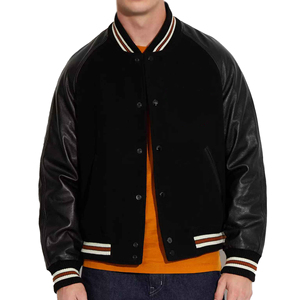 Veste en cuir vierge en gros, col rond, broderie de logo de baseball, veste universitaire à manches longues, streetwear, veste universitaire pour hommes - Product Image 5