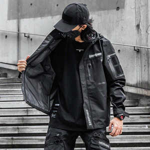 Chaqueta informal con capucha personalizada Cyberpunk Techwear para hombre Hip Hop de manga larga con múltiples bolsillos de lona impermeable y transpirable - Product Image 2