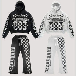 Alta calidad nuevo diseño personalizado pantalones acampanados Vintage ácido lavado sol desteñido Puff estampado algodón Jogging chándal para hombres - Product Image 3