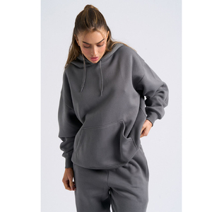 เสื้อฮู้ดดี้ผู้หญิงคุณภาพสูง ทรงหลวม ไหล่ตก ผ้าถักลายปัก ล้างสีแบบแอซิดวอช ระบายอากาศได้ดี เหมาะสำหรับฤดูใบไม้ร่วงและฤดูหนาว มีกระเป๋า สวมใส่สบาย - Product Image 1