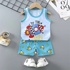 Vente en gros de costumes d'été pour garçons en deux pièces, veste et short d'été pour enfants, costume de veste pour enfants, vêtements d'été en coton pour filles - Product Image 5