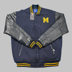 Chaquetas universitarias personalizadas del mejor diseño, cuerpo de lana de alta calidad, cuero genuino con cuello levantado, lona para la temporada de invierno - Product Image 3