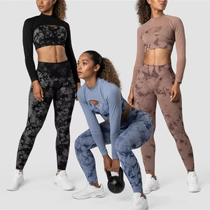 Venta al por mayor de ropa de gimnasio de talla grande sin costuras traje de Yoga entrenamiento 3 piezas ejercicio activo desgaste de manga larga conjuntos de Yoga Fitness mujeres - Product Image 2