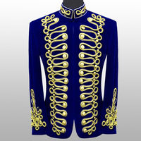 Vente en gros Bleu foncé Vert Or Tressé Hussar Velours Veste pour homme Brodée à la main