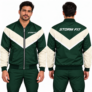 Blouson bomber en satin bleu et blanc pour homme, coupe-vent, fermeture éclair, col montant, style sportif, avec design et logo personnalisés - Product Image 2