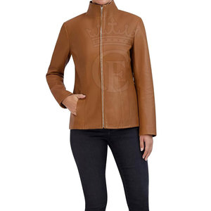 Veste en cuir pour femmes de couleur unie conçue sur mesure pour l'hiver Streetwear respirant tricoté traité - Product Image 4