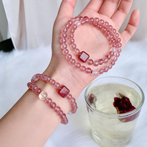 Bracelet en quartz rose naturel <span class=keywords><strong>et</strong></span> cristal de fraise, perles en or 24 carats, pierre de guérison, bijou d'attraction amoureuse, cadeau spirituel pour femme - Product Image 1