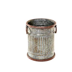 Rustic Galvanized Metal Planter Pot with Copper Rim Ribbed Round Plant Container for Home Garden Wholesale - Product Image 1