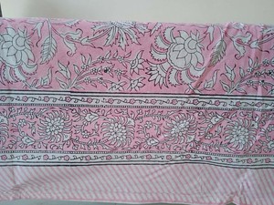 Handmade Modern <b>Pink</b> Floral Print Pure Cotton Rectangle <b>Tablecloth</b> Hand Block Printed Indian Farmhouse Wedding Home Use Cover - Product Image 3
