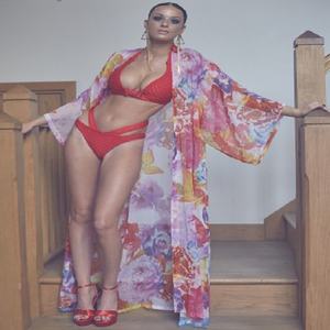 Ladies <b>Plus</b> <b>Size</b> Casual <b>Kaftan</b> Dress Long Sleeve Beach Style Printed Flowers Made Polyester Wholesale Design Swimwear Fitness - Product Image 1