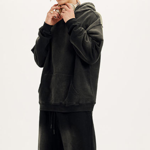 Sweat à capuche lavé à l'acide de style vintage 100% coton de haute qualité pour hommes Logo personnalisé en gros col rond uni pour l'hiver - Product Image 4