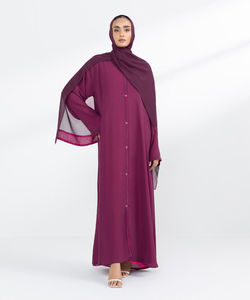 Abaya de couleur unie à manches longues, décontractée de grande taille, vêtements islamiques hijab à manches longues, abaya imprimée OEM pour femmes - Product Image 1