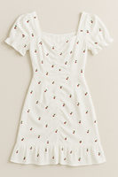 Robe mini blanche brodée cerisier à manches bouffantes, coupe trapèze, col cœur, ajustée, en coton, décontractée d'été, logo personnalisé