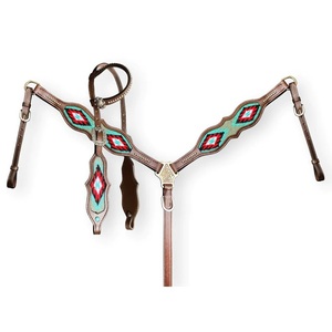Serre-tête de selle Western cheval tack antique graver avec Brass-boucle SS avec Logo personnalisé serre-têtes western tack ensembles - Product Image 3