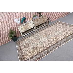 5.8x8.5 ft Vintage Rug, Turkish Large Rug, <b>Brown</b> Gray Bordered <b>Wool</b> Rug - Product Image 1