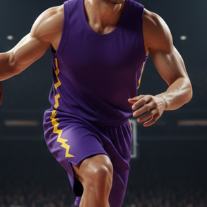 Ensemble de maillot de basket-ball violet à la mode, avec bordure en forme de foudre - Maillot et short en mesh respirant à séchage rapide pour les équipes - Product Image 4