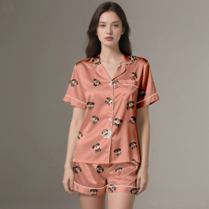 Summer/Spring Silk Satin Pajama Set Digital Print Breathable Luxury Sleepwear 2-Piece Cool & Comfortable - Product Image 4